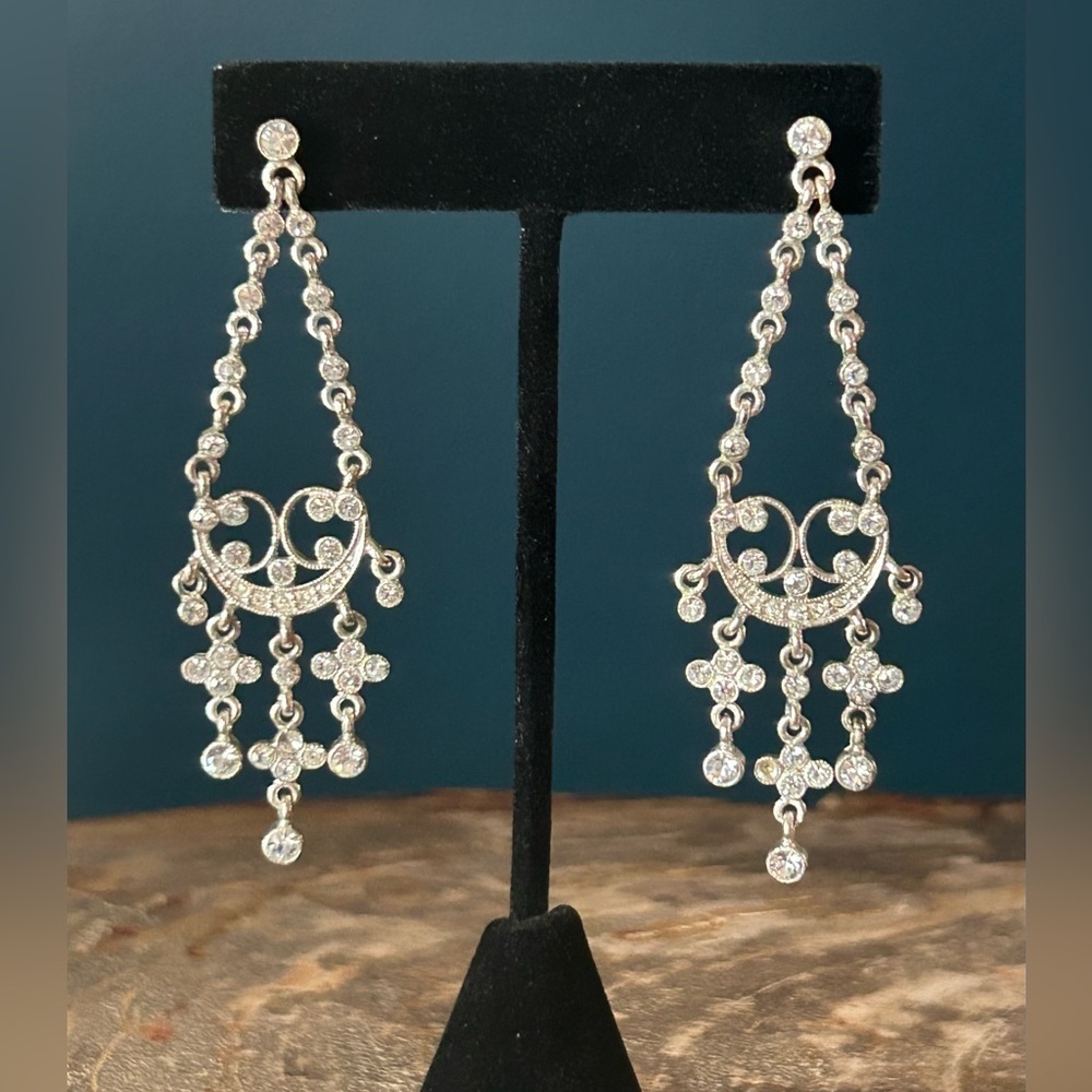 Vintage Monat Crystal Chandelier Silver Tone Pierced Earrings - Picture 11 of 11